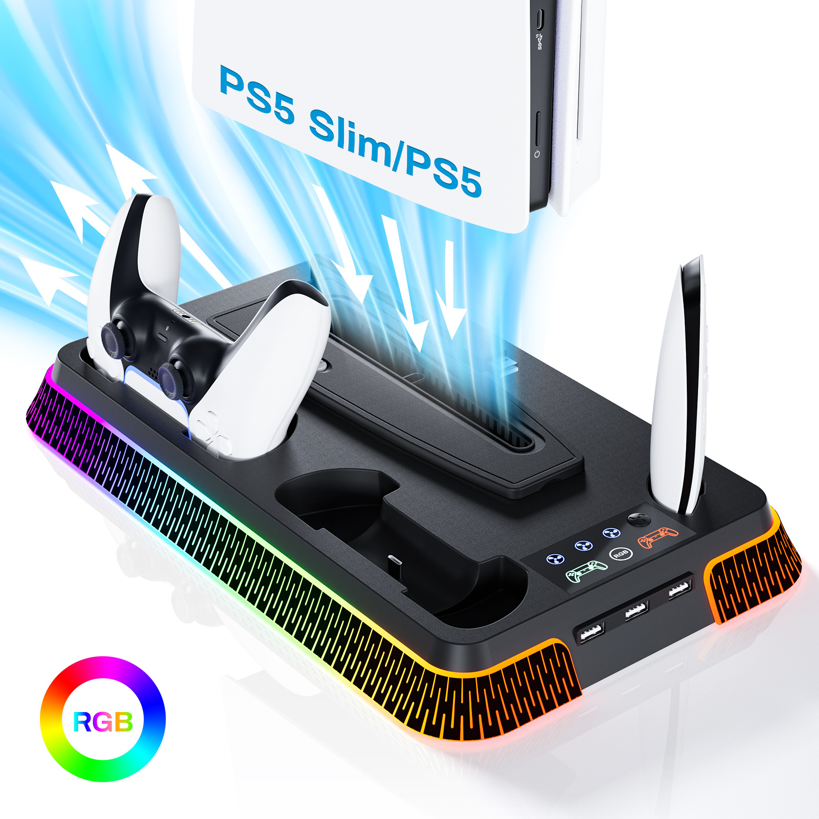 Soporte de estación de enfriamiento para PS5 Slim/PS5 con controlador de carga ventilador de enfriamiento - Imagen 15 de 26