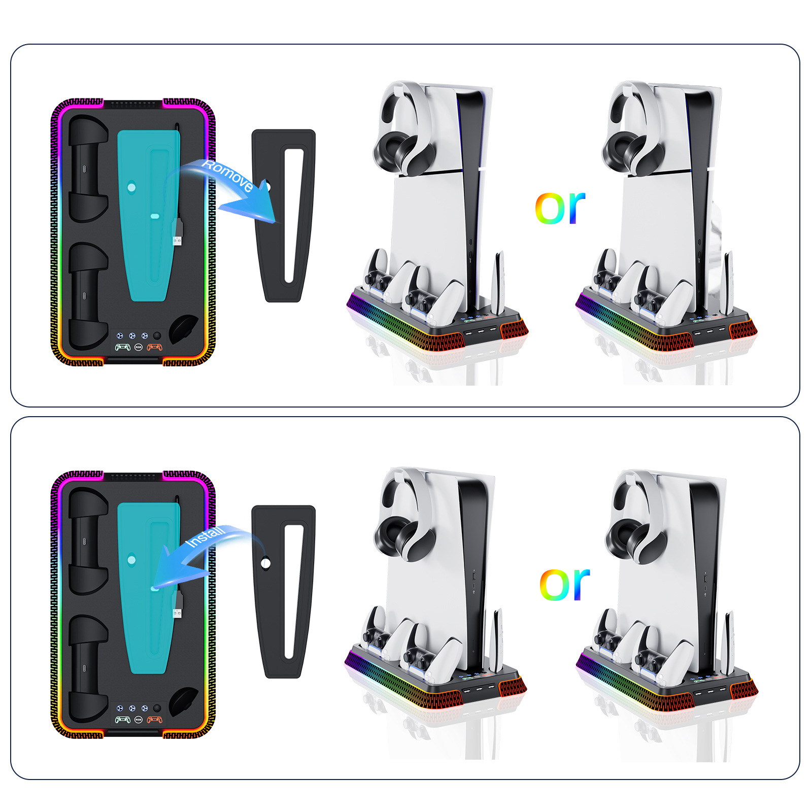 Soporte de estación de enfriamiento para PS5 Slim/PS5 con controlador de carga ventilador de enfriamiento - Imagen 18 de 26