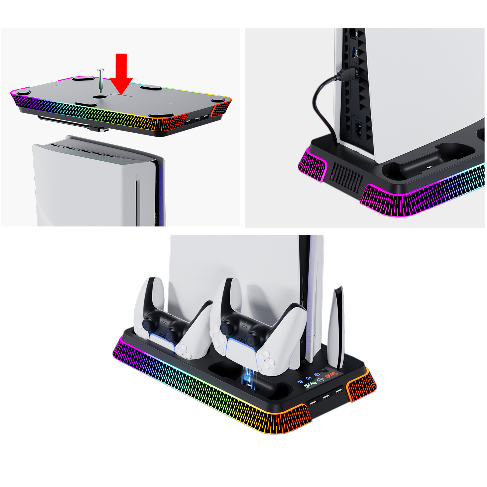 Soporte de estación de enfriamiento para PS5 Slim/PS5 con controlador de carga ventilador de enfriamiento - Imagen 20 de 26