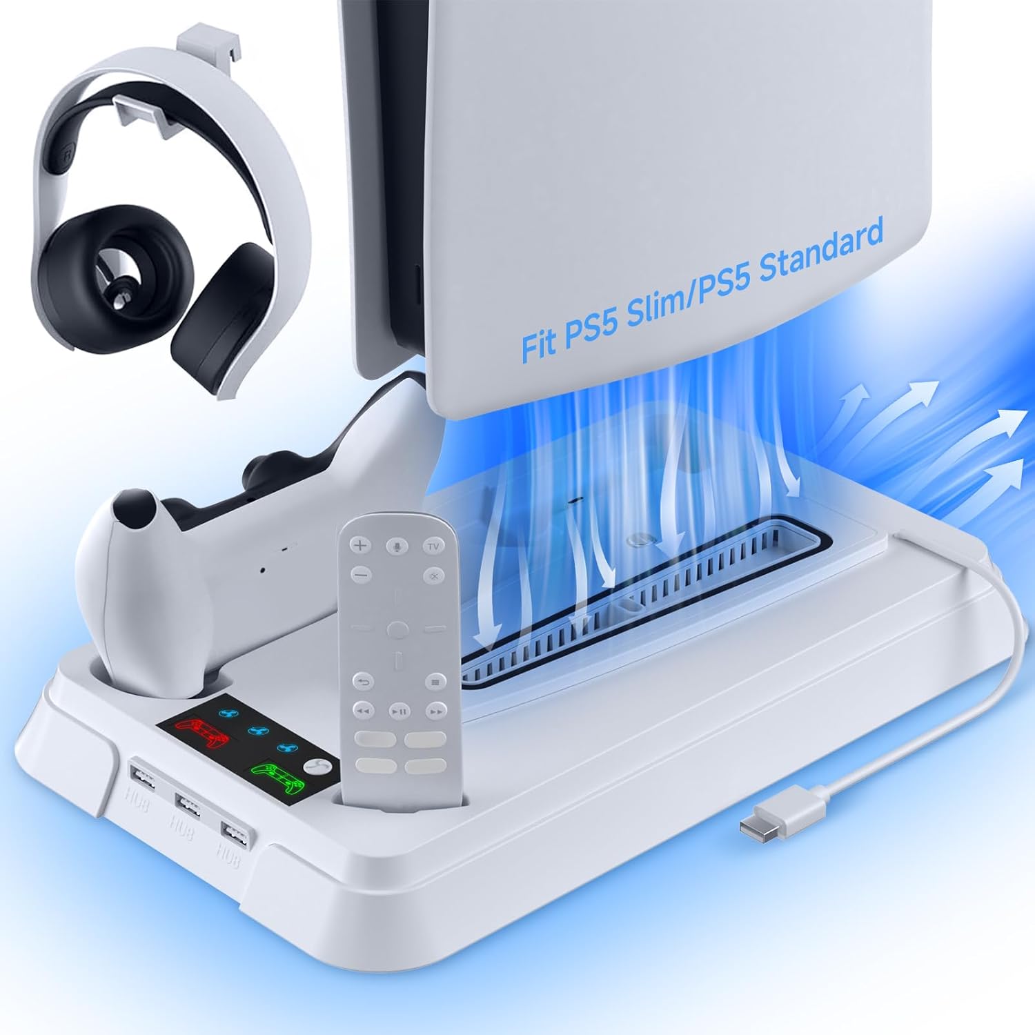 Soporte de estación de enfriamiento para PS5 Slim/PS5 con controlador de carga ventilador de enfriamiento - Imagen 9 de 26