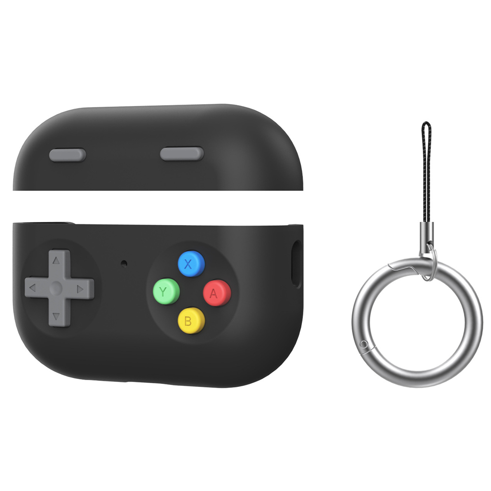 thumbnail image 1 of Funda protectora para AirPods Pro 2 con diseño retro de consola de videojuegos portátil. Funda protectora de silicona con llavero y cordón, 1 of 6