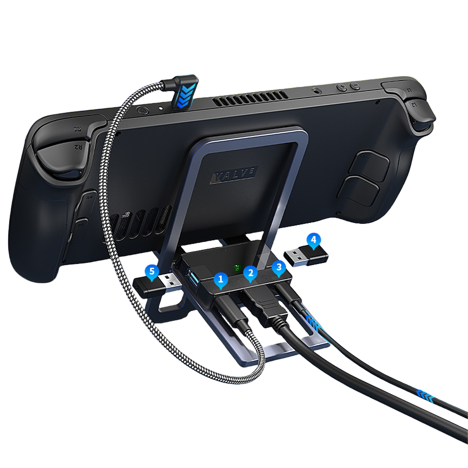 thumbnail image 1 of Estación de acoplamiento para Steam Deck con HDMI 4K, puerto USB tipo C PD de carga rápida y base plegable de aleación de aluminio para Switch, ROG Ally y Steam Deck, 1 of 11