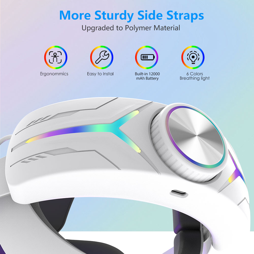 Correa para la cabeza para Meta Quest 3S con batería de 12000 mAh luces RGB accesorios VR - Imagen 25 de 39