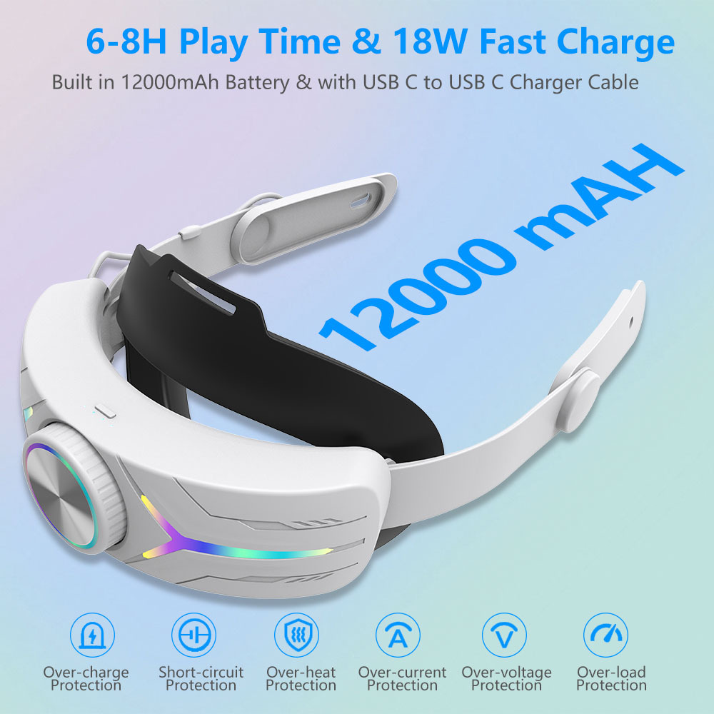 Correa para la cabeza para Meta Quest 3S con batería de 12000 mAh luces RGB accesorios VR - Imagen 14 de 39