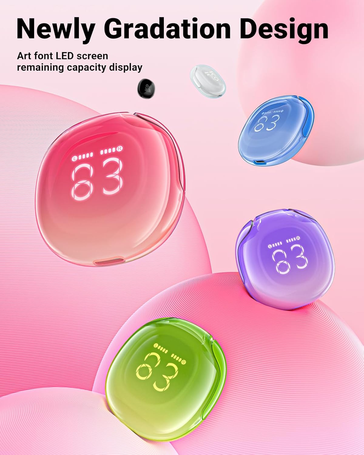 Bluetooth Kopfhörer Wireless Earbuds Headphones mit ENC Noise Cancelling LED Mikrofon - Bild 7 von 32