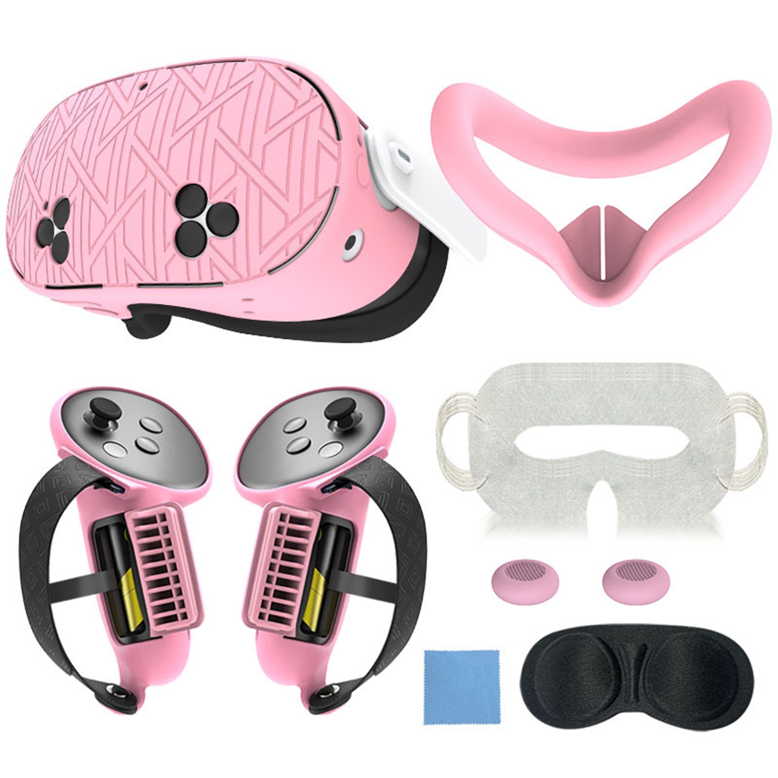 thumbnail image 1 of Juego de accesorios protectores de silicona para Meta Quest 3S, que incluye funda para el mando, funda para la carcasa de realidad virtual, máscara facial, funda para las lentes, etc, 1 of 9