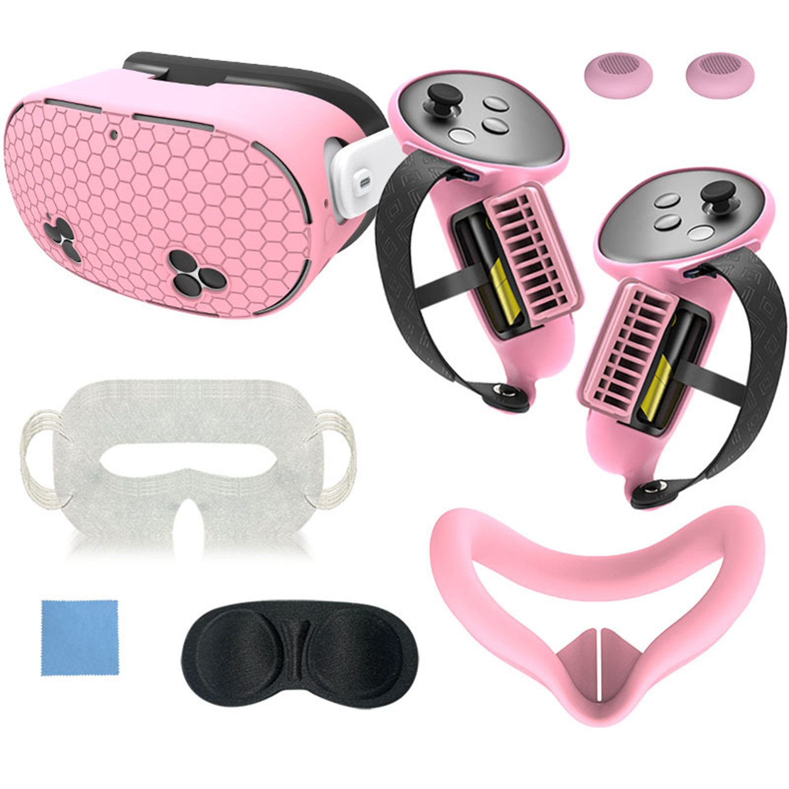 thumbnail image 1 of Juego de accesorios protectores de silicona para Meta Quest 3S, que incluye funda para el mando, funda para la carcasa de realidad virtual, máscara facial, funda para las lentes, etc, 1 of 8