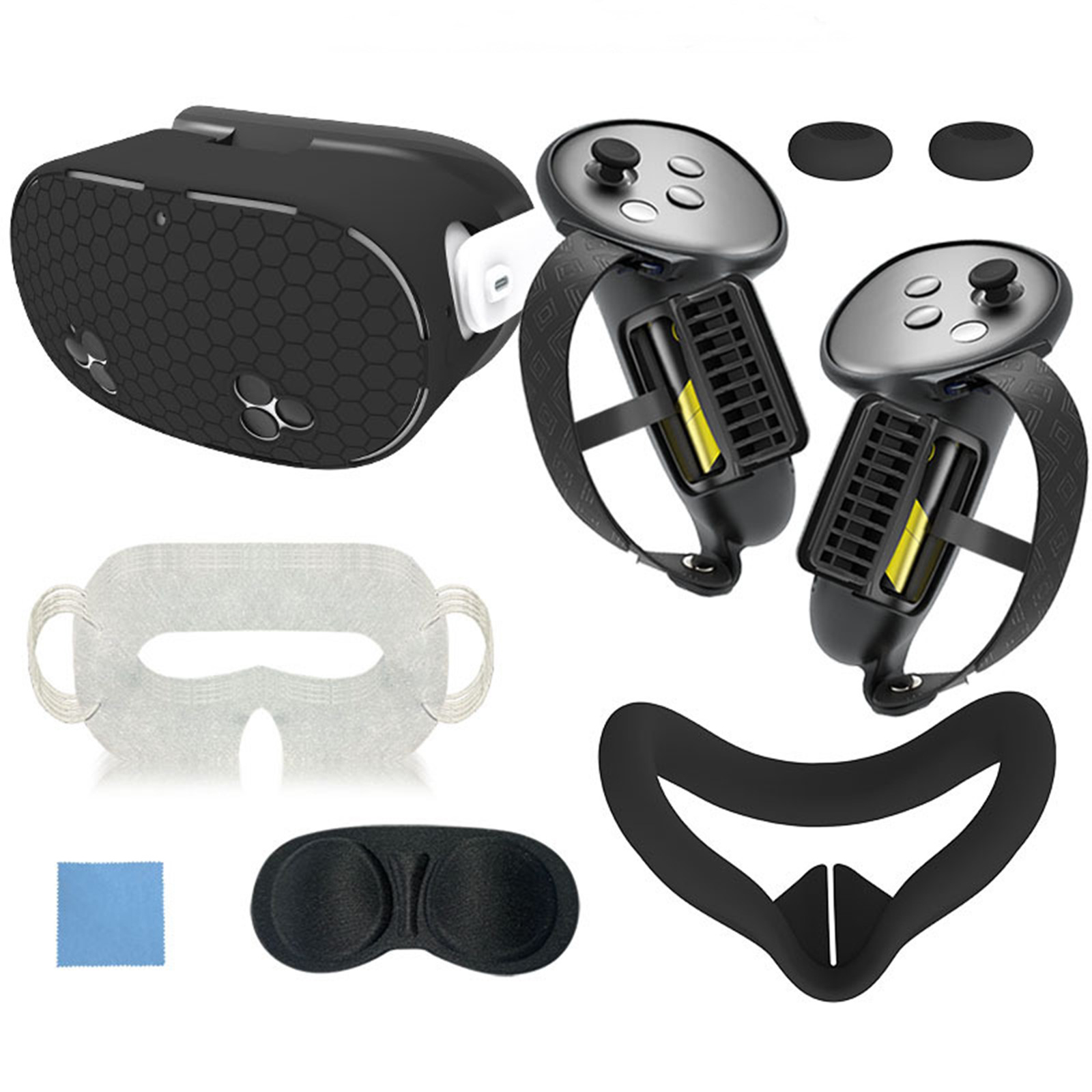 thumbnail image 1 of Juego de accesorios protectores de silicona para Meta Quest 3S, que incluye funda para el mando, funda para la carcasa de realidad virtual, máscara facial, funda para las lentes, etc, 1 of 8