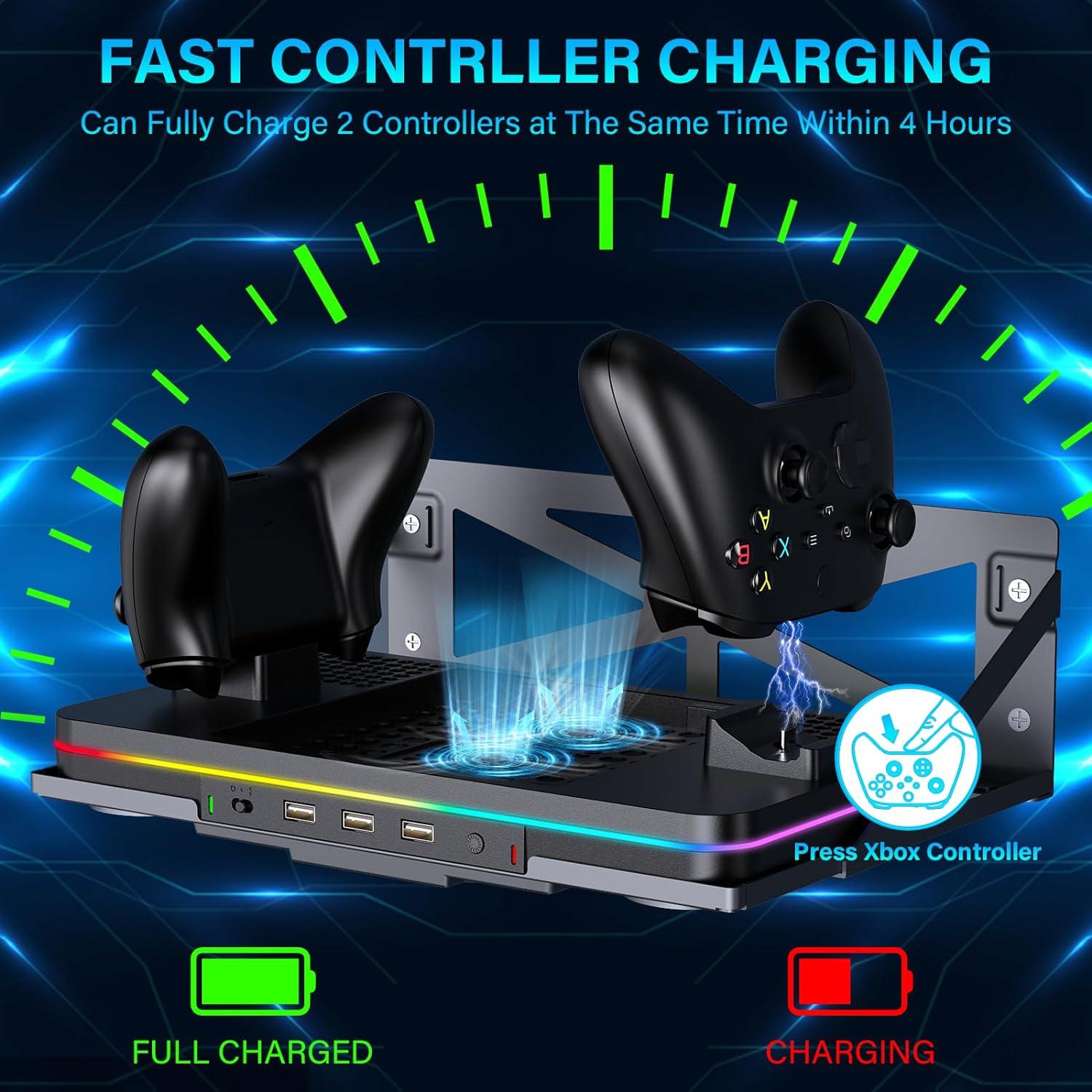 Wall Mount Charging Stand for Xbox Series X/S with Cooling Fan & 2 Headset Hook - Picture 10 of 14