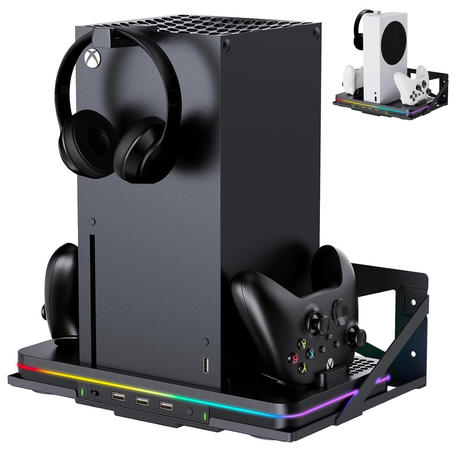 Wall Mount Charging Stand for Xbox Series X/S with Cooling Fan & 2 Headset Hook - Picture 8 of 14