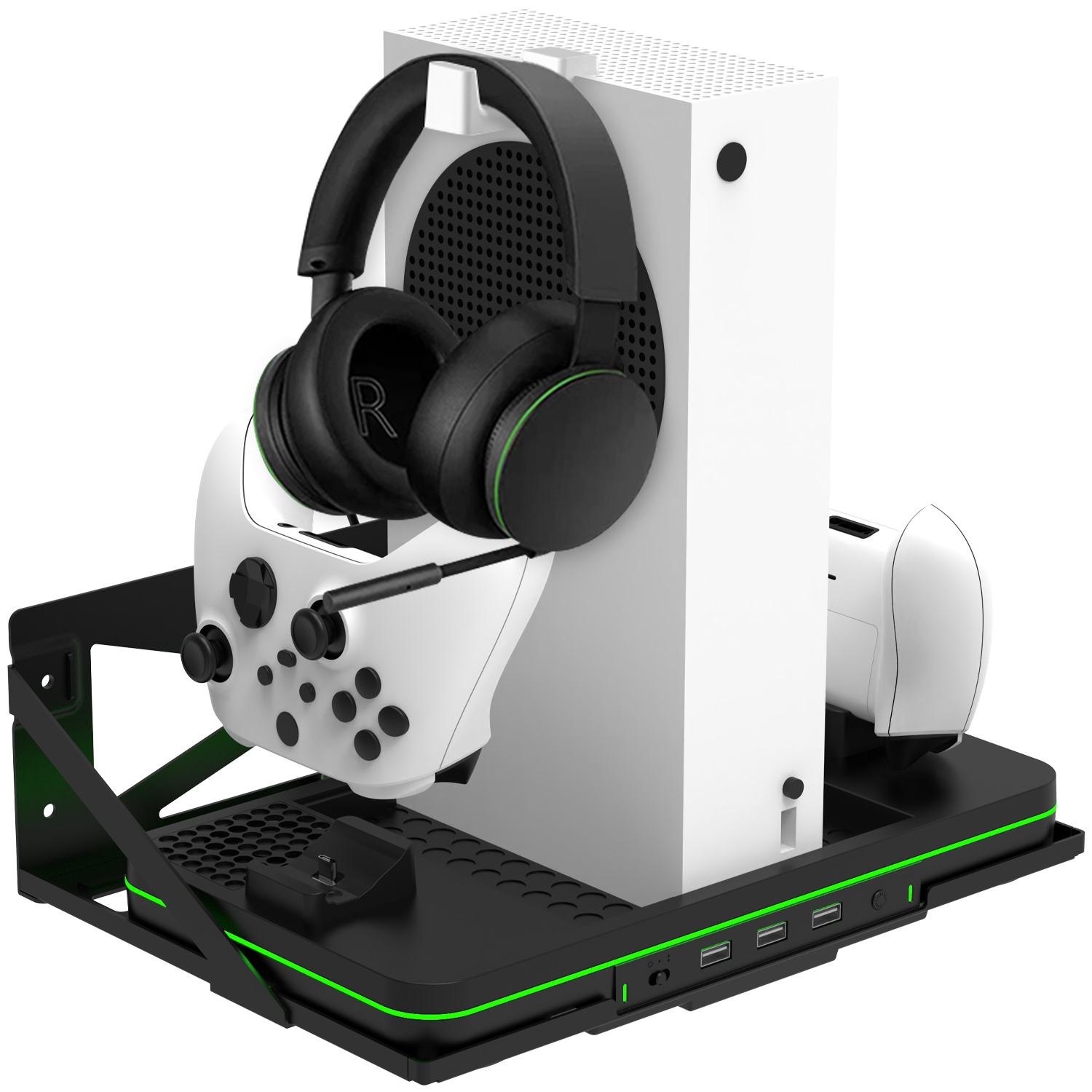 Wall Mount Charging Stand for Xbox Series X/S with Cooling Fan & 2 Headset Hook - Picture 13 of 14