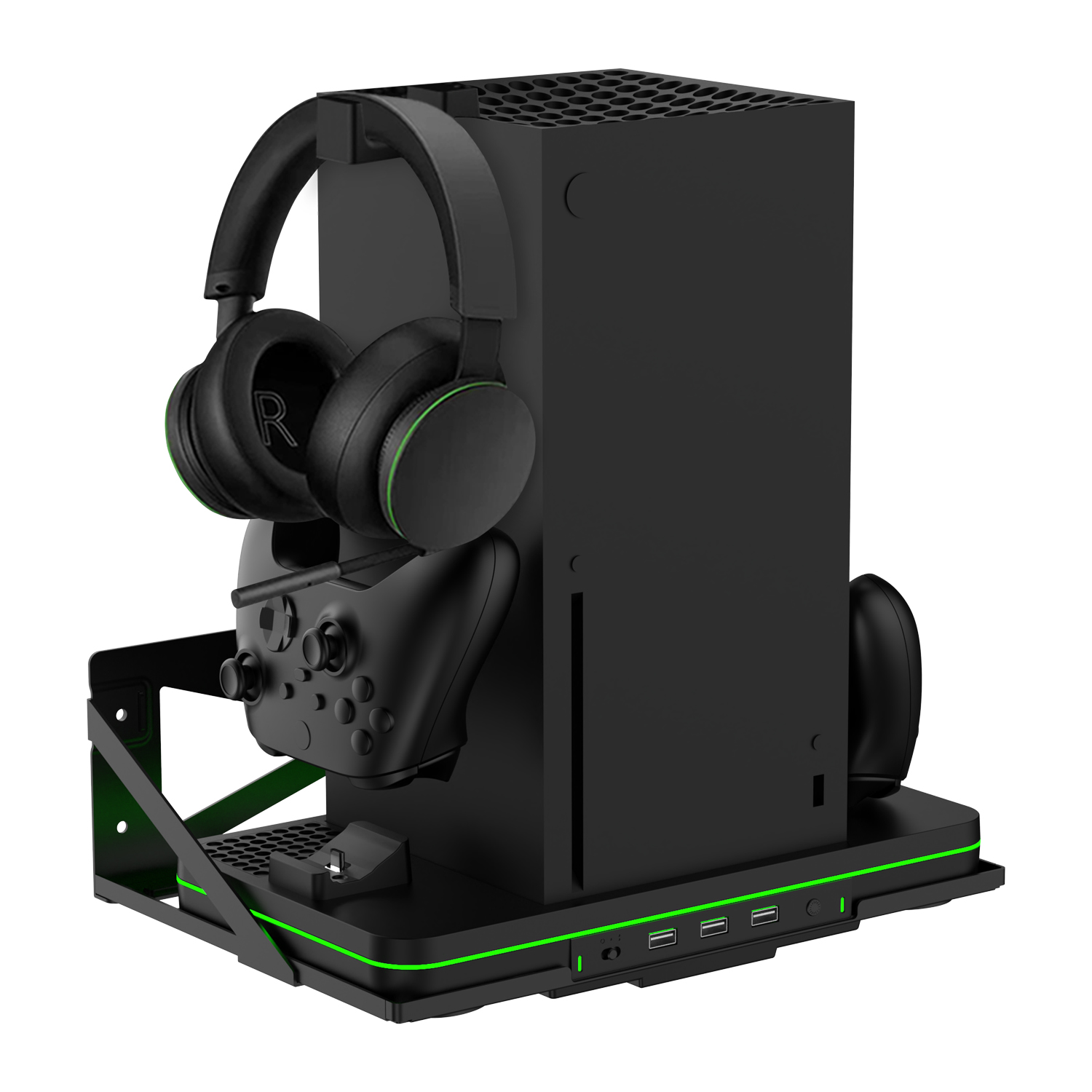 Wall Mount Charging Stand for Xbox Series X/S with Cooling Fan & 2 Headset Hook - Picture 12 of 14