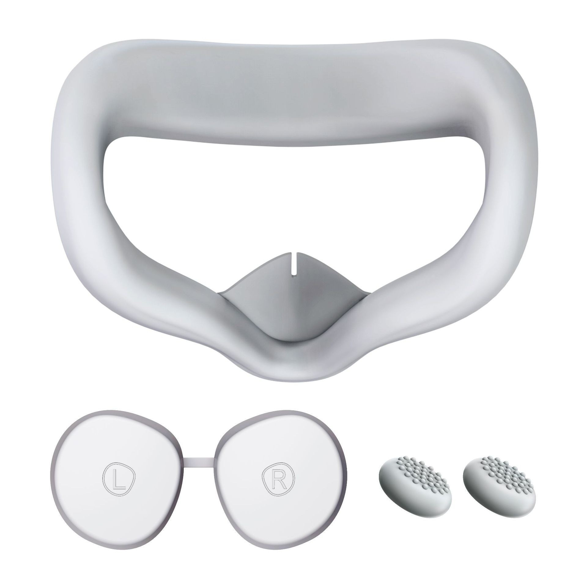 thumbnail image 1 of Cubierta facial y cubierta para lentes VR compatibles con Meta Quest 3S, máscara facial de silicona impermeable, almohadilla facial y empuñadura para joystick para cascos VR, antirreflejos, 1 of 6