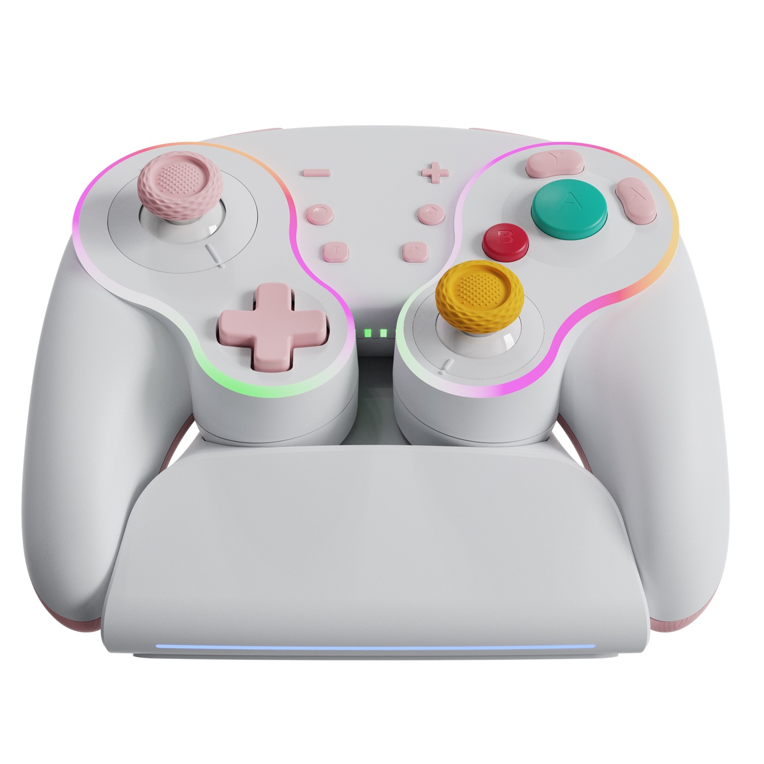 Mando inalámbrico con luces RGB, giroscopio de 6 ejes, vibración de doble motor, función Turbo, programable, compatible con Switch/OLED/PC/Android/iOS, con base de carga inalámbrica