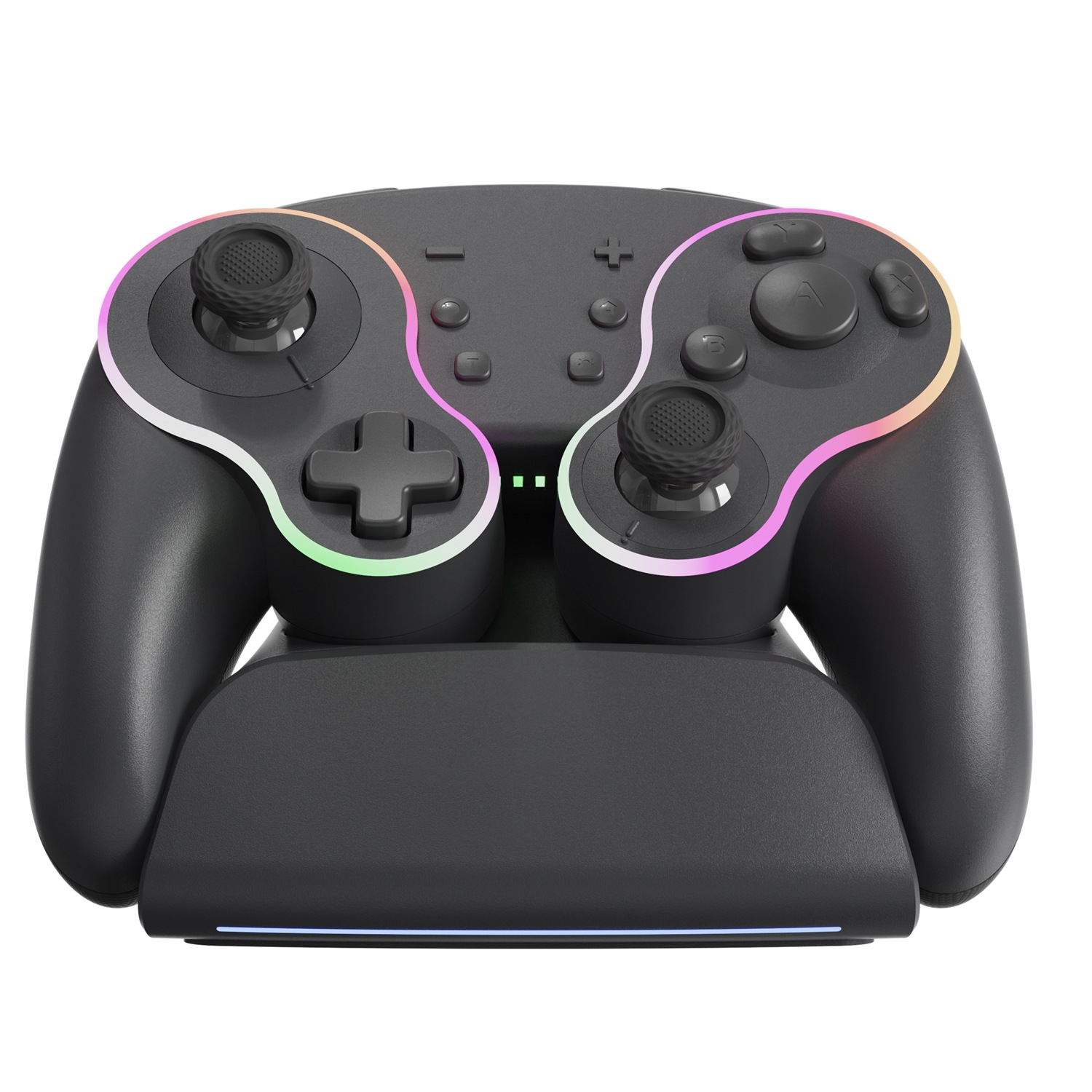 Mando inalámbrico con luces RGB, giroscopio de 6 ejes, vibración de doble motor, función Turbo, programable, compatible con Switch/OLED/PC/Android/iOS, con base de carga inalámbrica