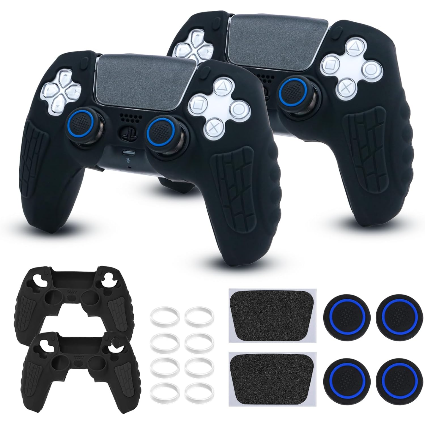 Funda protectora para mando PS5, funda antideslizante de silicona compatible con el mando PS5 con tapas para los pulgares, protectores para los joysticks y pegatina protectora (2 paquetes)