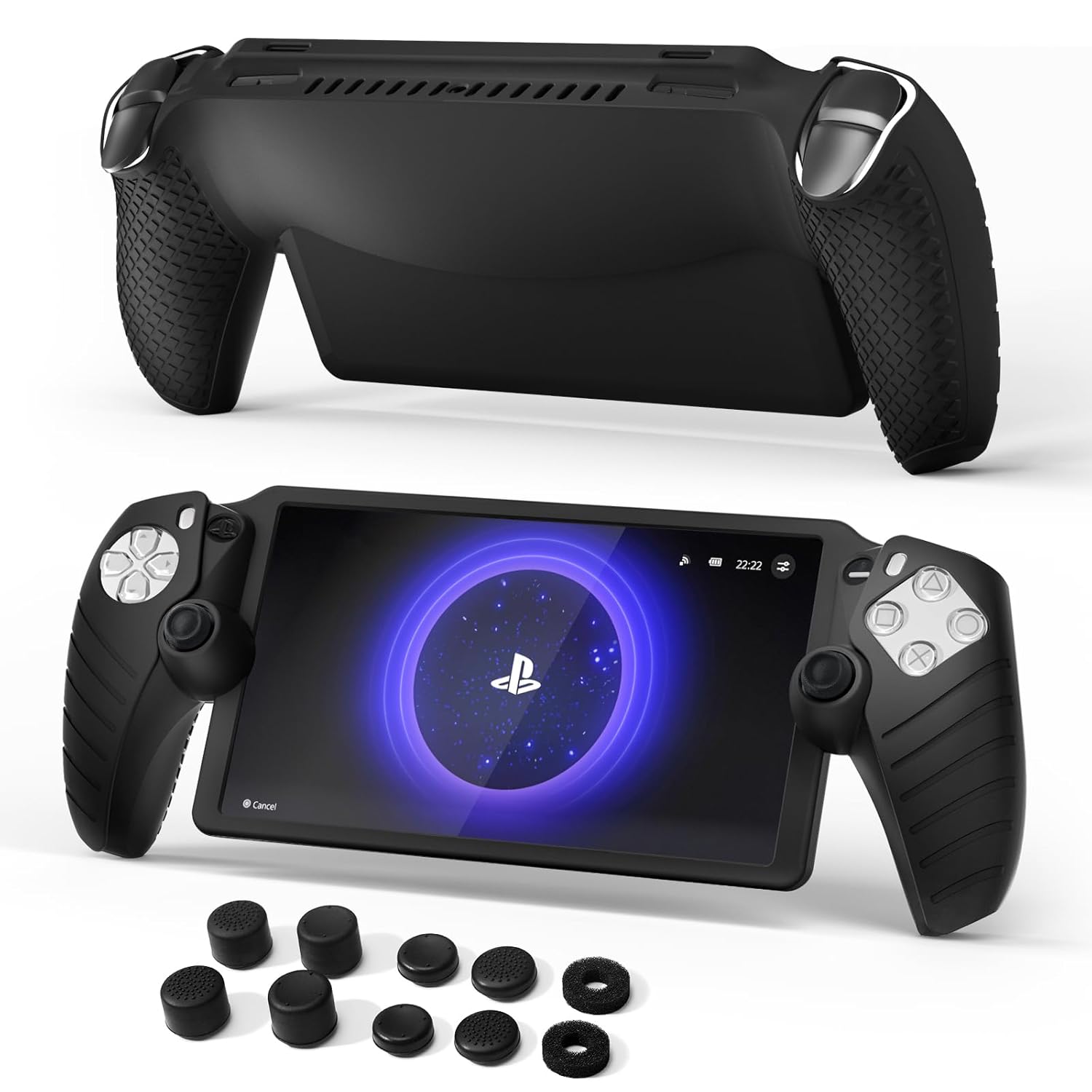 Funda protectora para PlayStation Portal, 8 tapas para los pulgares y 2 anillos de precisión para la funda de silicona blanda PS Portal
