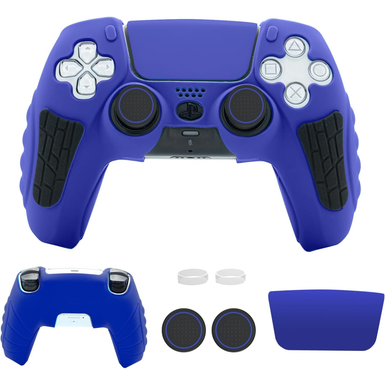 Funda protectora para mando PlayStation 5, funda antideslizante de silicona compatible con el mando PS5 Dual Sense con tapas para los pulgares, protectores para los joysticks y pegatina protectora
