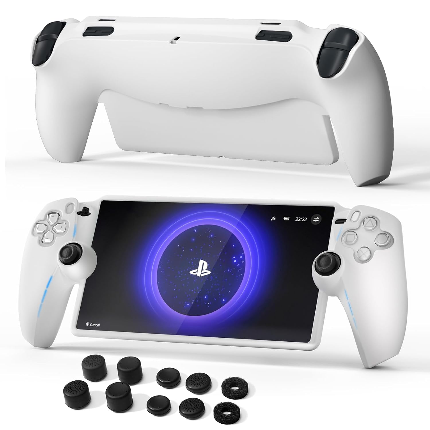 Funda protectora para PlayStation Portal, 8 tapas para los pulgares y 2 anillos de precisión para la funda de silicona blanda PS Portal