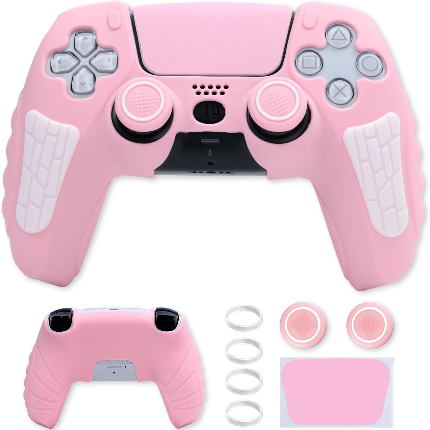 Funda protectora para mando PlayStation 5, funda antideslizante de silicona compatible con el mando PS5 Dual Sense con tapas para los pulgares, protectores para los joysticks y pegatina protectora