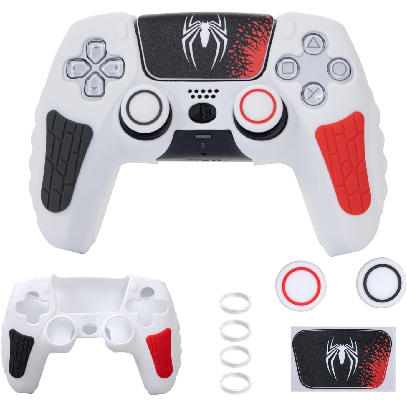 Funda protectora para mando PlayStation 5, funda antideslizante de silicona compatible con el mando PS5 Dual Sense con tapas para los pulgares, protectores para los joysticks y pegatina protectora