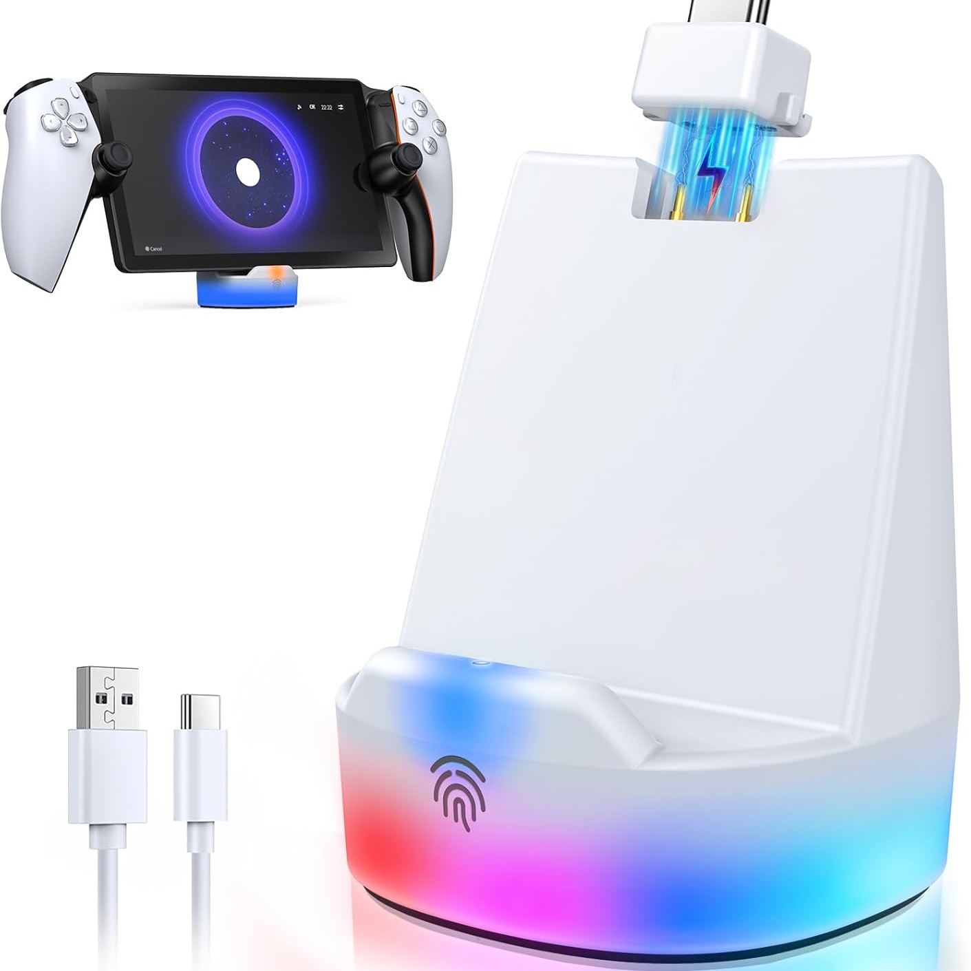 Base de carga magnética para PlayStation Portal Remote Player: estación de carga compatible con fundas para accesorios PS5 Portal con 12 modos de luz RGB y cable, negro carbón