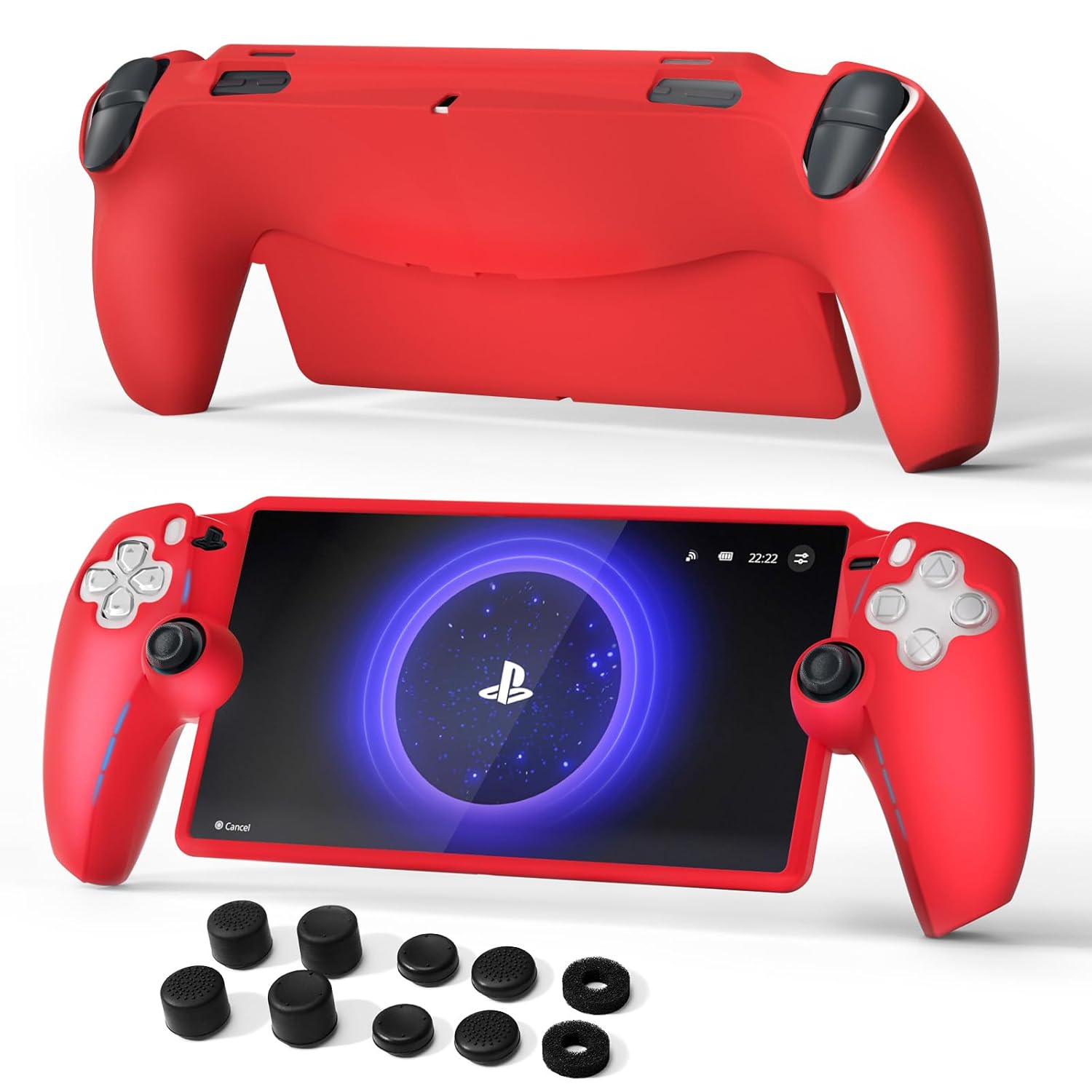Funda protectora para PlayStation Portal, 8 tapas para los pulgares y 2 anillos de precisión para la funda de silicona blanda PS Portal