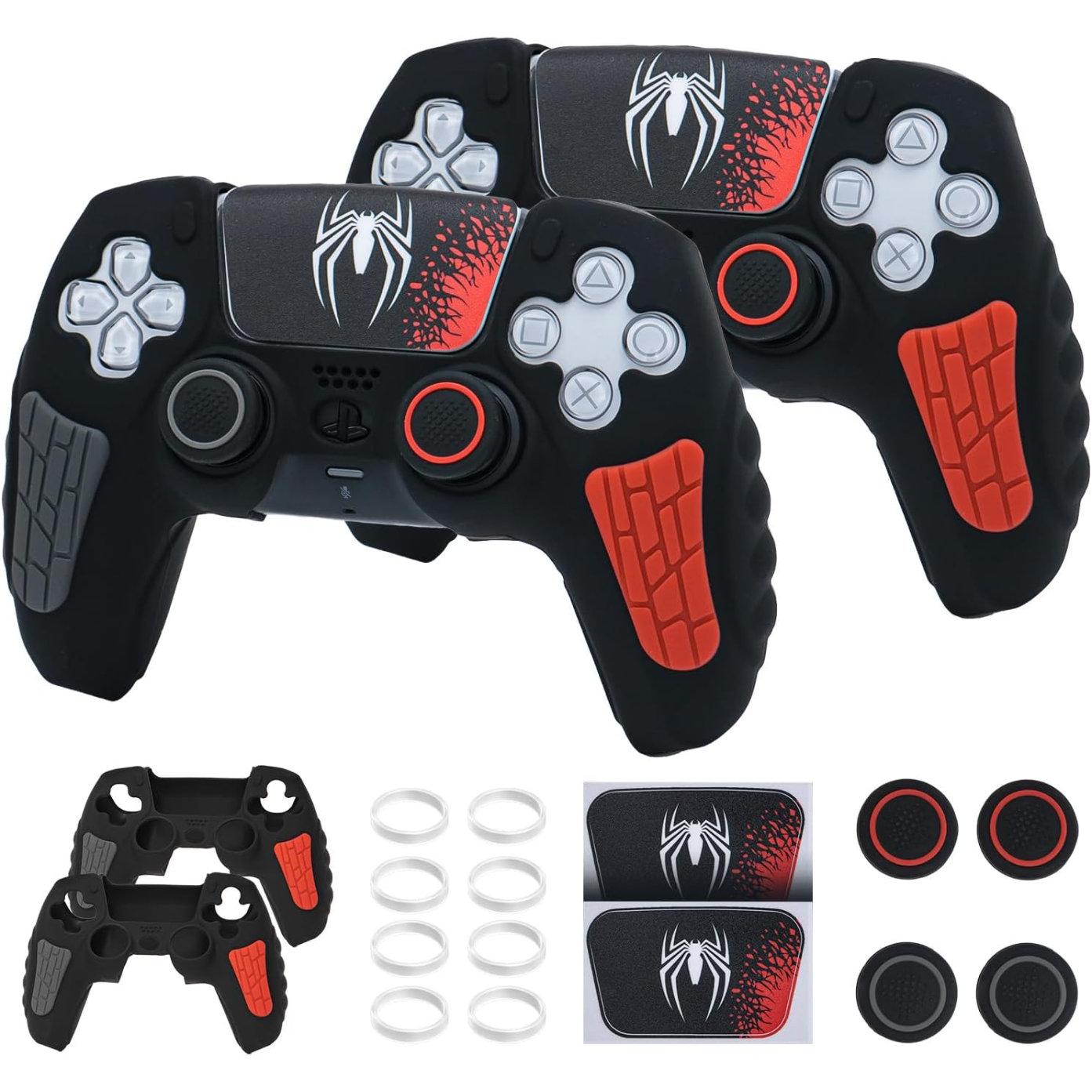 thumbnail image 1 of Funda protectora para mando PS5, funda antideslizante de silicona compatible con el mando PS5 con tapas para los pulgares, protectores para los joysticks y pegatina protectora (2 paquetes), 1 of 8