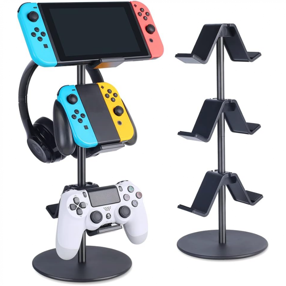 Soporte para mando de 3 capas, soporte para auriculares, colgador para auriculares y mando de videojuegos multiajustable para accesorios videojuegos