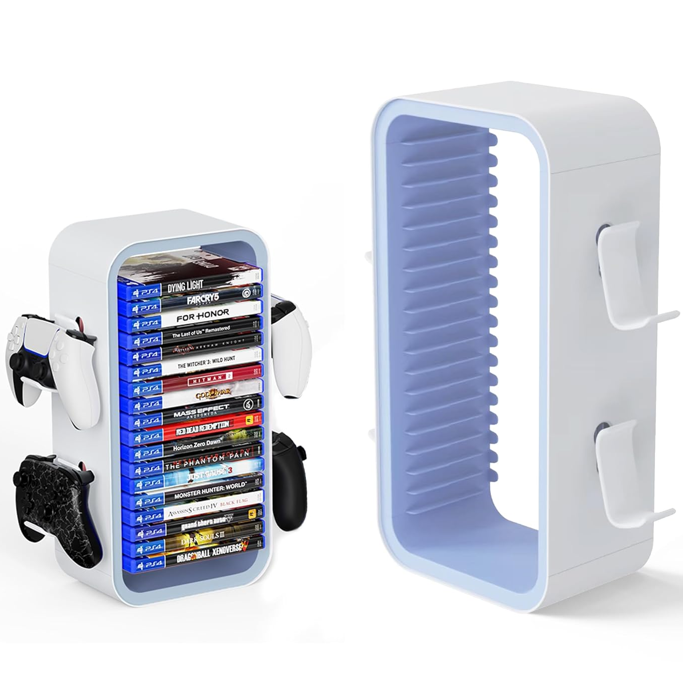 15,8 Torre de almacenamiento para videojuegos compatible con PS5/Xbox/Switch, organizador universal de discos de videojuegos 18 en 1 con 4 soportes para mandos