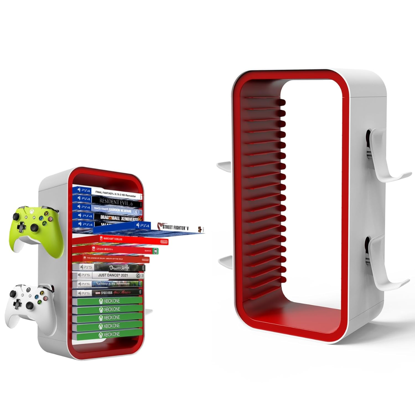 15,8 Torre de almacenamiento para videojuegos compatible con PS5/Xbox/Switch, organizador universal de discos de videojuegos 18 en 1 con 4 soportes para mandos