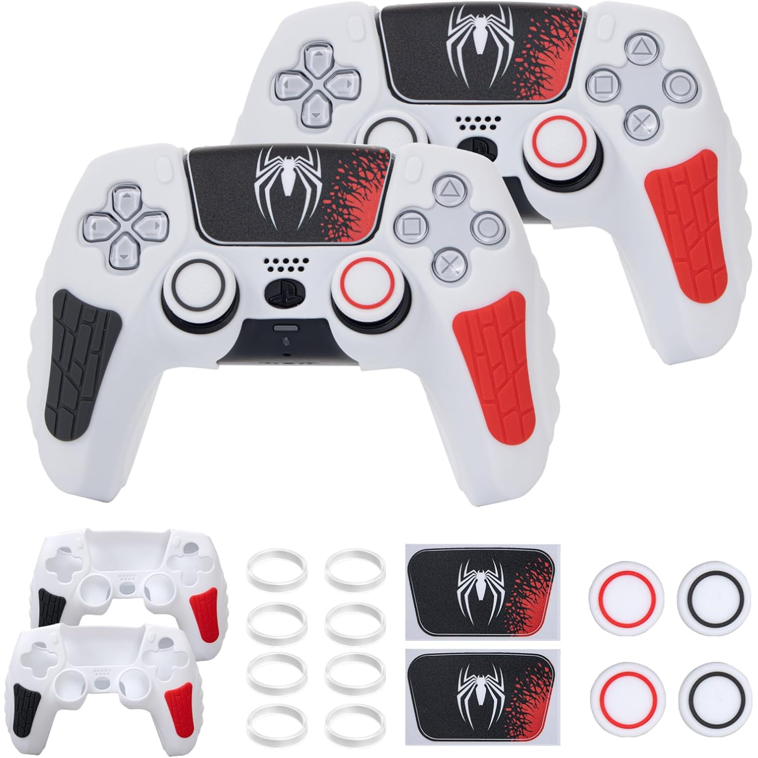 thumbnail image 1 of Funda protectora para mando PS5, funda antideslizante de silicona compatible con el mando PS5 con tapas para los pulgares, protectores para los joysticks y pegatina protectora (2 paquetes), 1 of 7