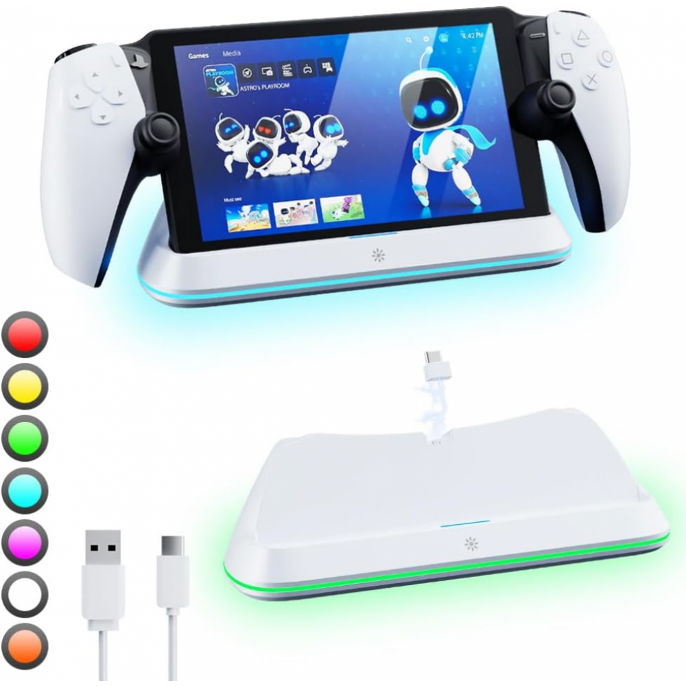 thumbnail image 1 of Soporte de carga para PlayStation Portal, soporte PS Portal con 7 modos de luz RGB, estación de carga portátil PS5 Portal con conector magnético y cable de carga USB-C, 1 of 7