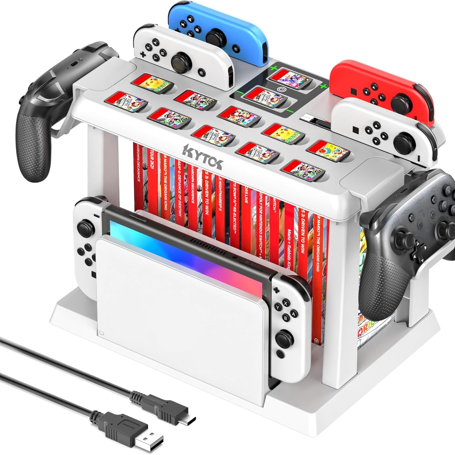 Estación organizadora para juegos Switch con cargador de mandos, Joycons base de carga para Nintendo Switch y OLED