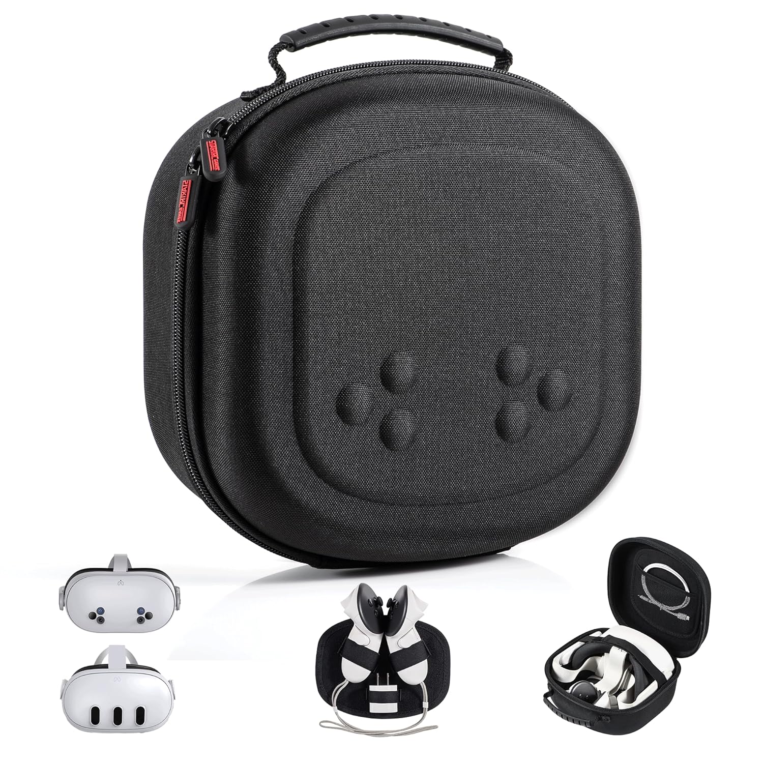 Estuche rígido para Meta Quest 3S/Quest 3/Vision Pro: compatible con cascos de realidad virtual y mandos táctiles. Diseño compacto para viajar y guardar en casa