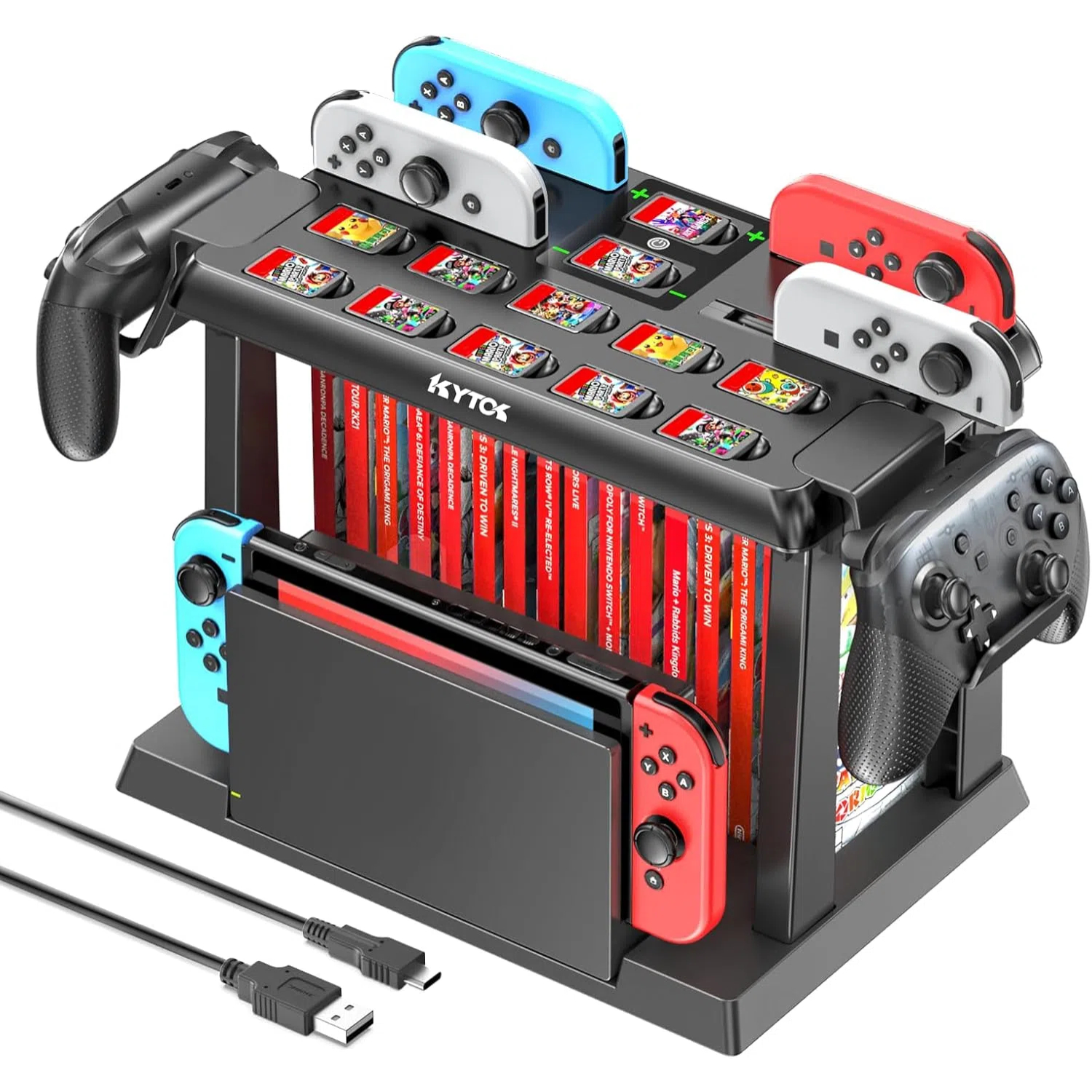 Estación organizadora para juegos Switch con cargador de mandos, Joycons base de carga para Nintendo Switch y OLED