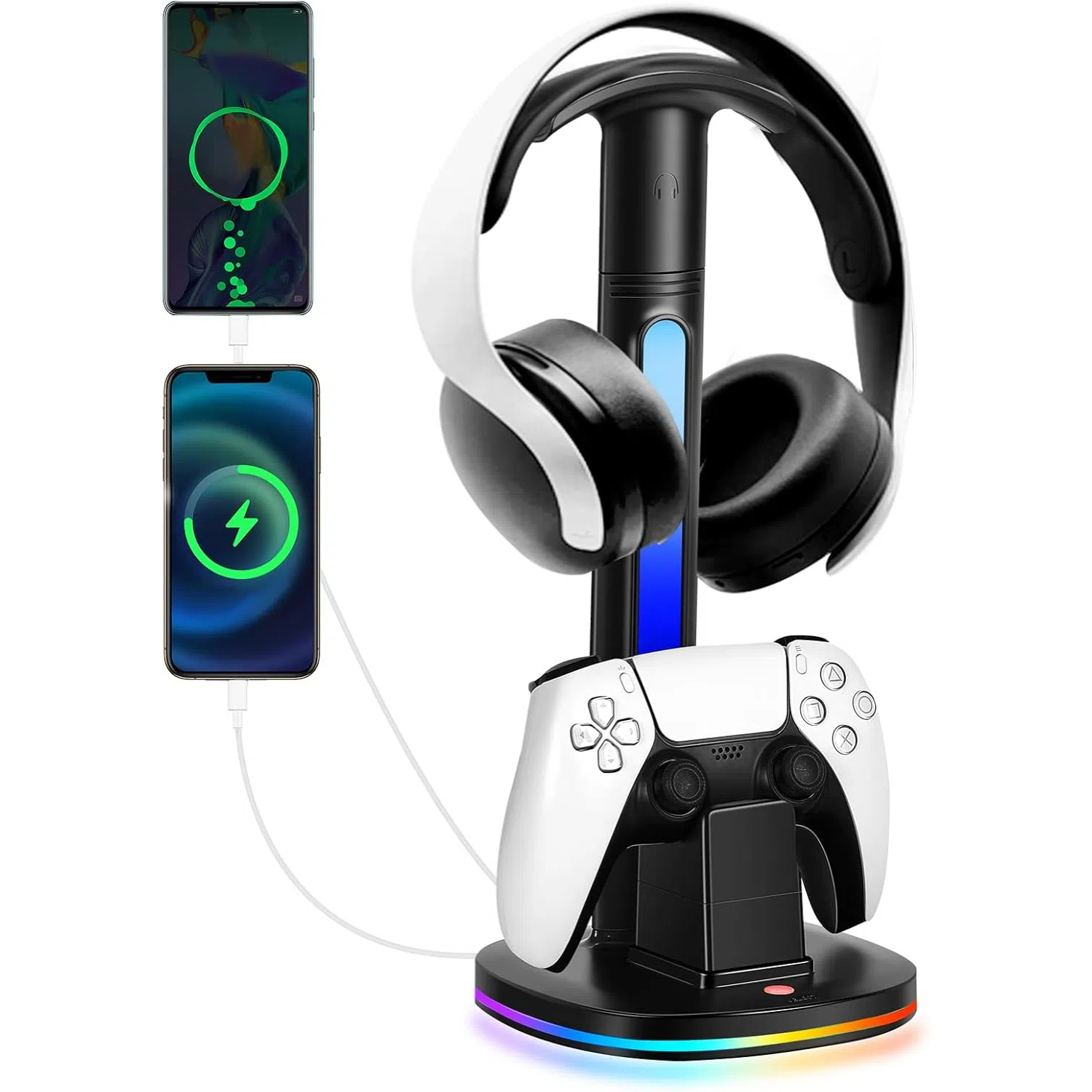 Soporte para auriculares RGB con cargador para mandos Xbox Series X|S, Elite 2, One X|S|Elite - Base de carga XSX con 2 puertos USB, compatible con mandos Xbox