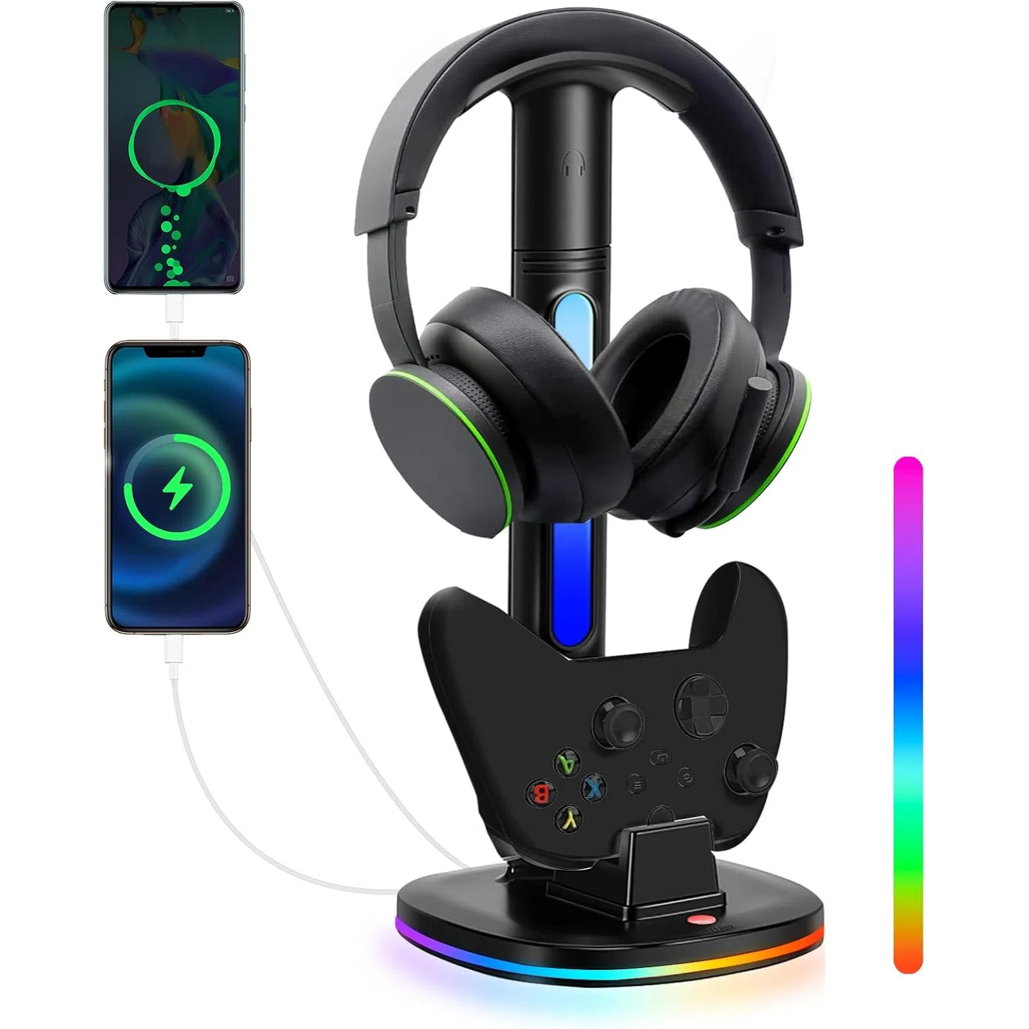 thumbnail image 1 of Soporte para auriculares RGB con cargador para mandos Xbox Series X|S, Elite 2, One X|S|Elite - Base de carga XSX con 2 puertos USB, compatible con mandos Xbox, 1 of 6