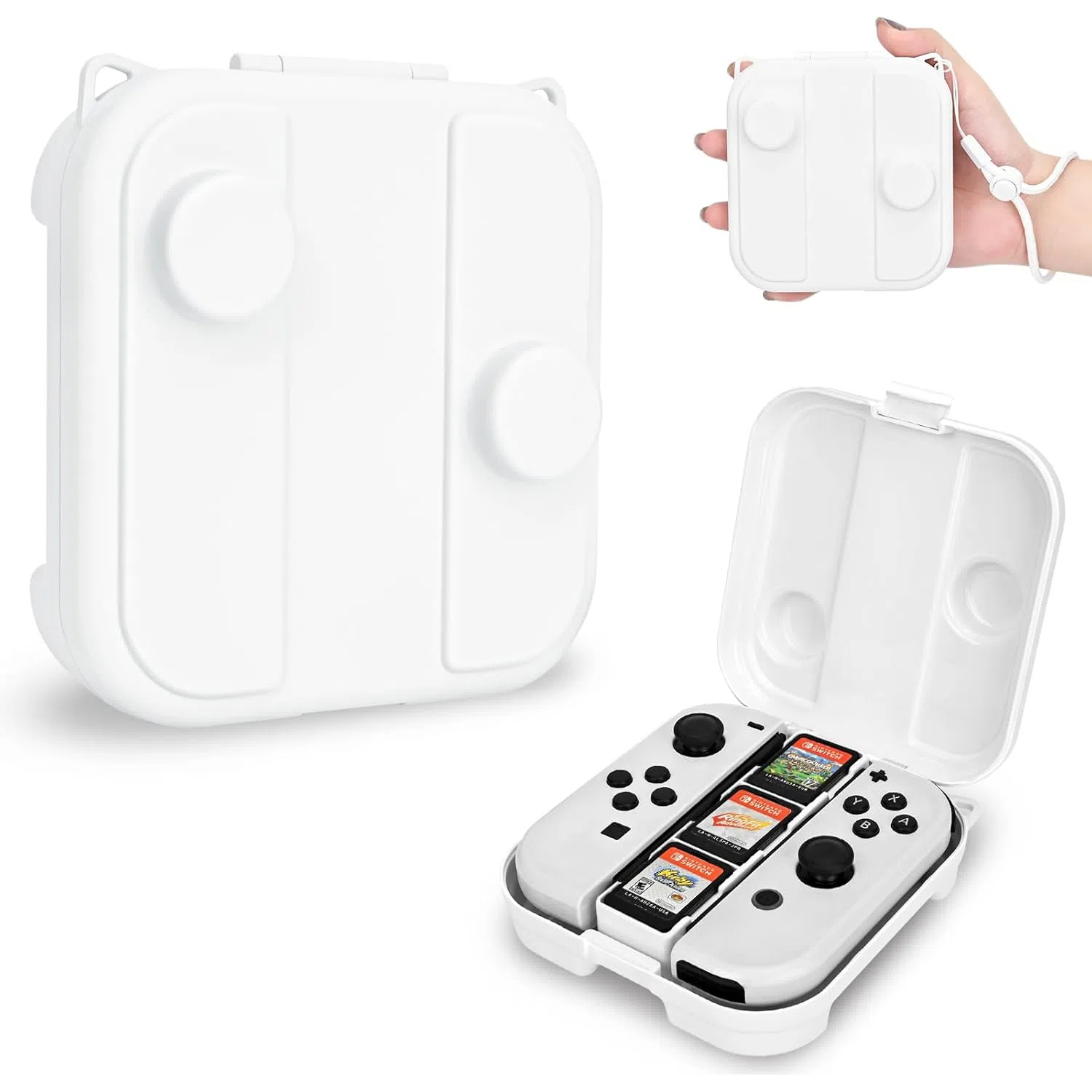 Estuche portátil para guardar Joycons para Nintendo Switch/OLED, diseño con gancho para gatos, caja protectora de transporte con ranuras para tarjetas de juego y cordón - para mandos de juego