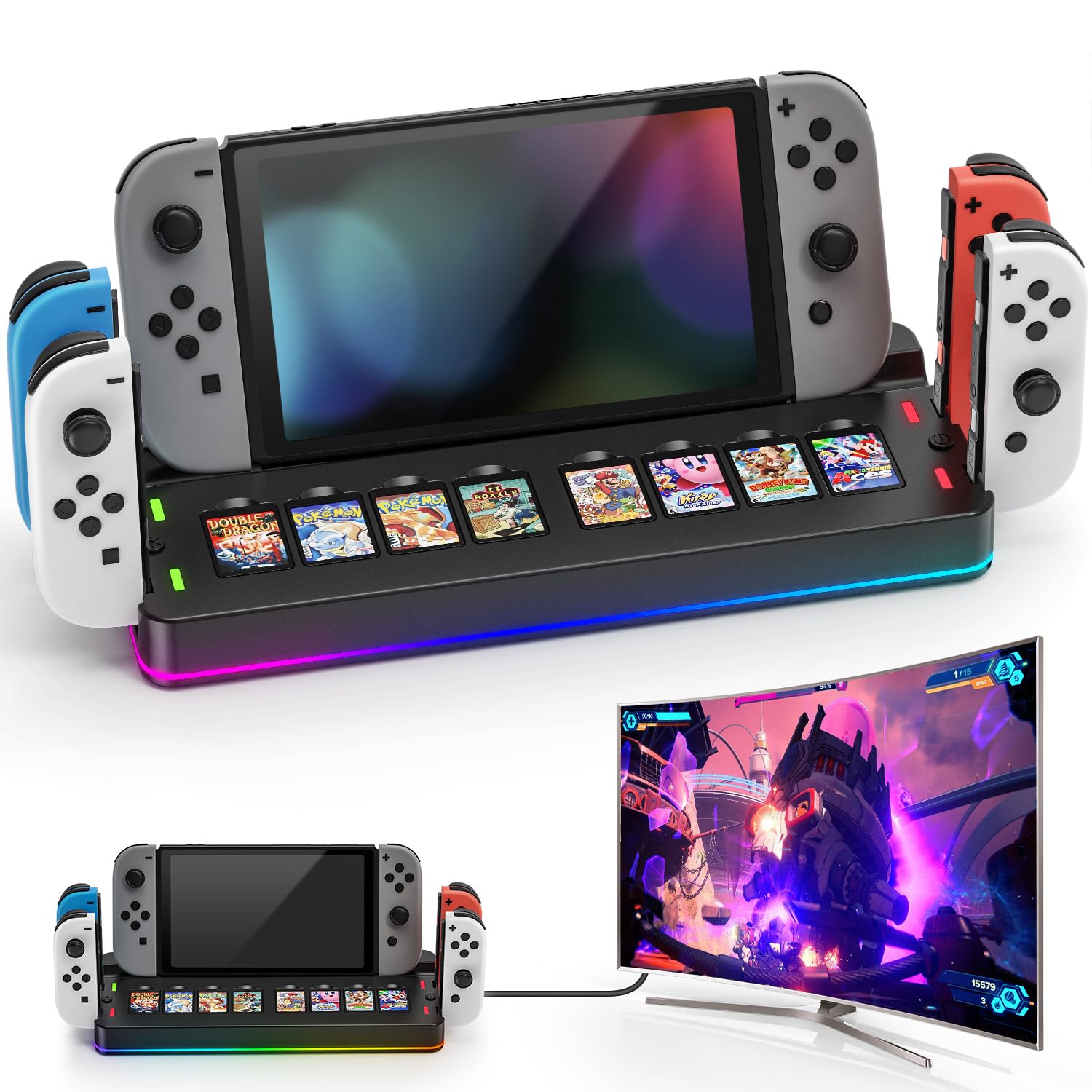Para Switch/OLED TV estación de acoplamiento, adaptador HDMI 4K, controlador cargador ranura de juego - Imagen 9 de 9
