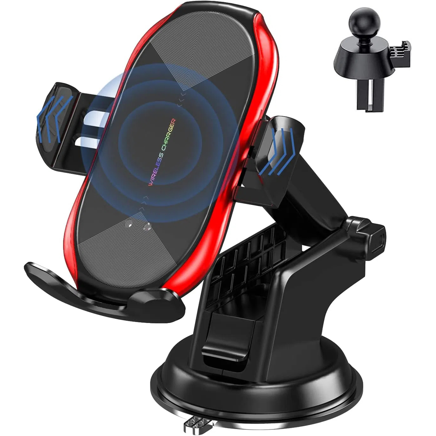 Soporte inalámbrico para cargador de coche, carga rápida Qi de 15 W, soporte con sujeción automática, montaje en rejilla de ventilación/salpicadero, compatible con iPhone/Samsung