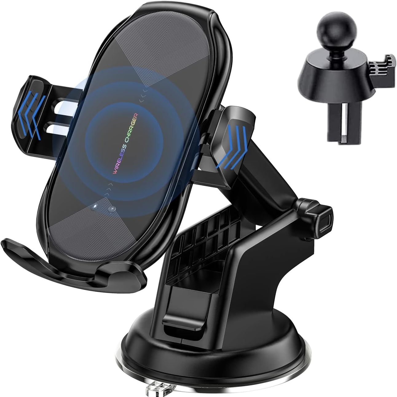thumbnail image 1 of Soporte inalámbrico para cargador de coche, carga rápida Qi de 15 W, soporte con sujeción automática, montaje en rejilla de ventilación/salpicadero, compatible con iPhone/Samsung, 1 of 6