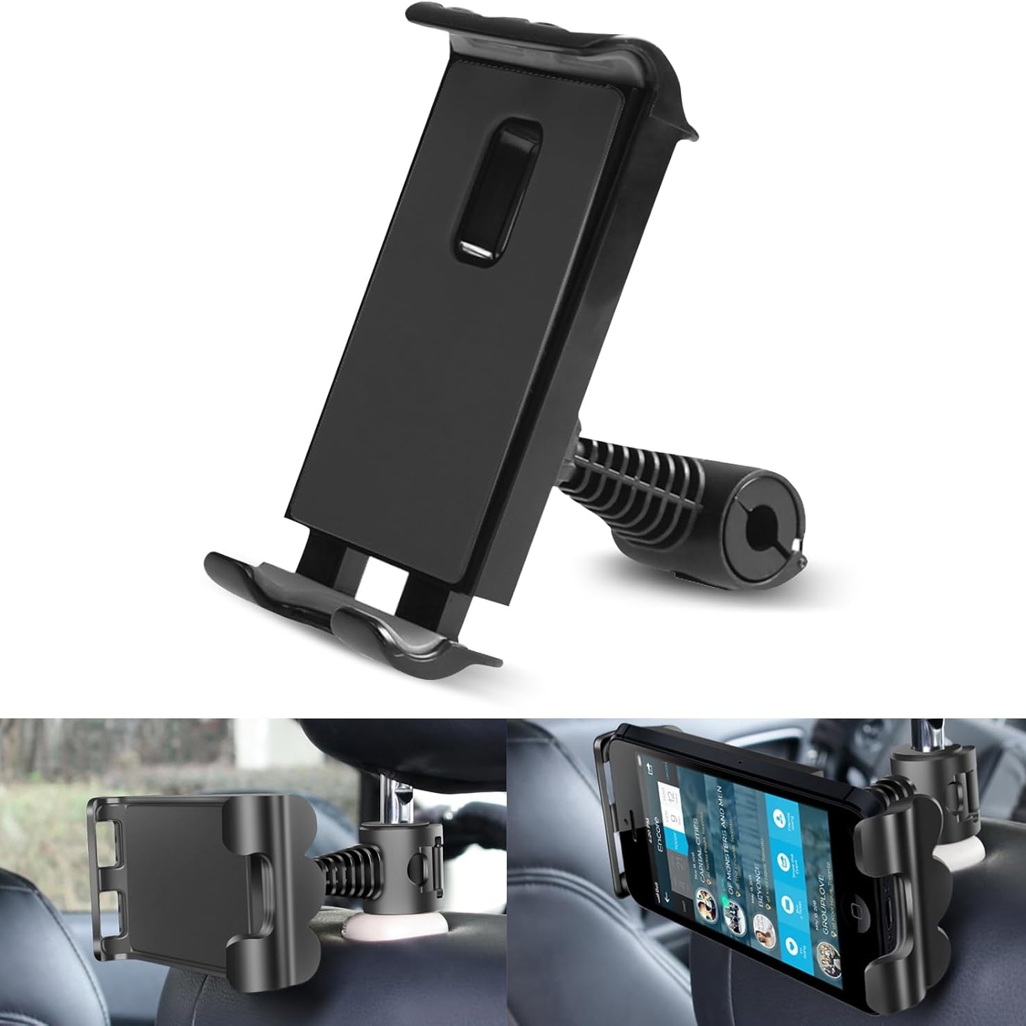 Soporte para navegador en el respaldo del asiento del coche - ABS, ajuste flexible universal de 360 grados, soporte estable para el teléfono móvil