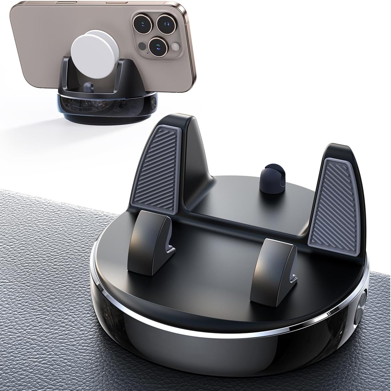 Soporte ajustable para teléfono móvil para coche: montaje en salpicadero, agarre de silicona antideslizante, giratorio 360°, inclinación vertical 30°, compatible con todos los smartphones