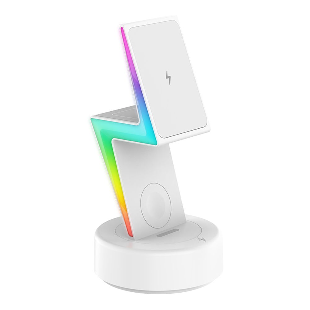 thumbnail image 1 of Estación de carga inalámbrica magnética 3 en 1 para iPhone/AirPods/i-Watch, carga rápida de 20 W con protección de seguridad inteligente, iluminación ambiental, 1 of 6