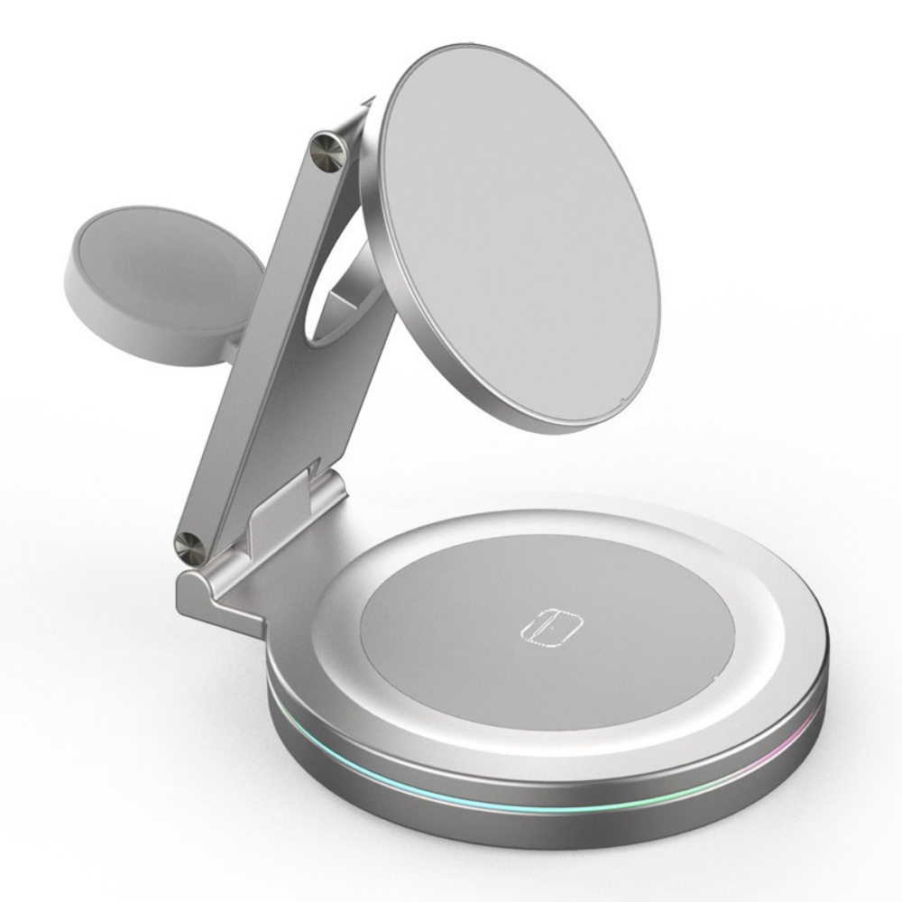 Cargador inalámbrico rápido con autorrotación magnética de 360 grados 3 en 1 para iPhone/i-Watch/Airpods, estación de carga