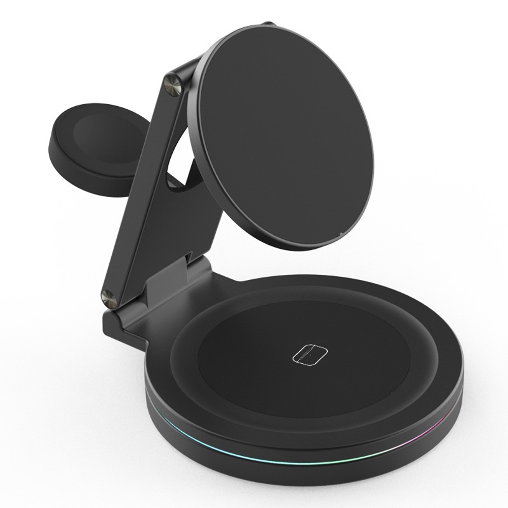 Cargador inalámbrico rápido con autorrotación magnética de 360 grados 3 en 1 para iPhone/i-Watch/Airpods, estación de carga