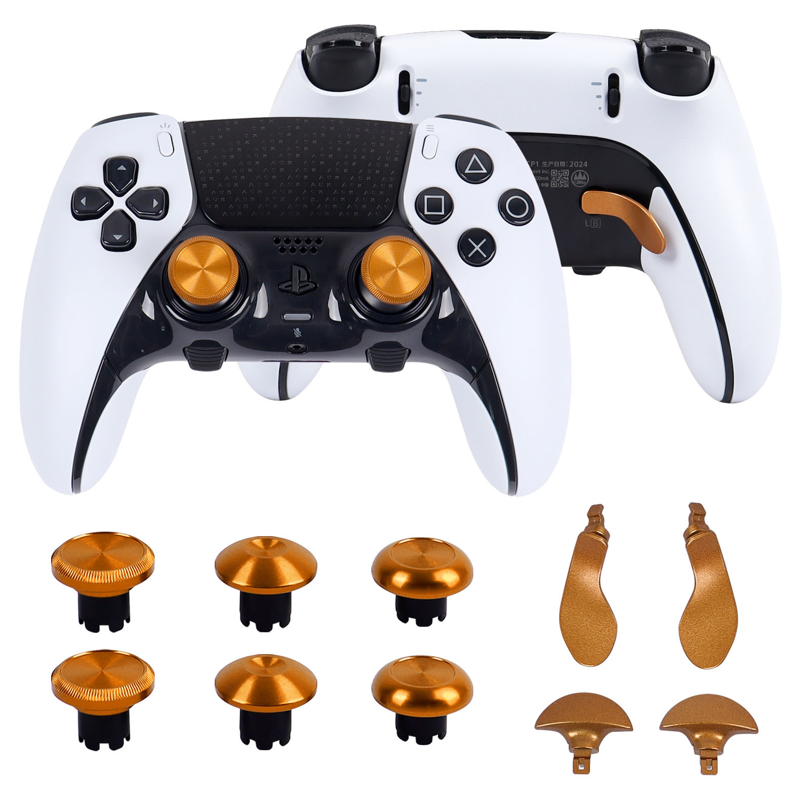 thumbnail image 1 of Compatible con el mando Edge de PlayStation 5: tapas metálicas altas/bajas para joysticks, palancas PS5 y kit de botones traseros, 1 of 5