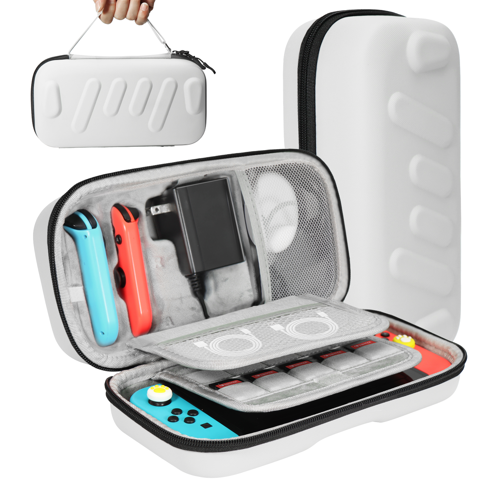 Funda rígida resistente compatible con Nintendo Switch OLED, mandos Joycons y adaptador de CA - Bolsa protectora para transporte y almacenamiento