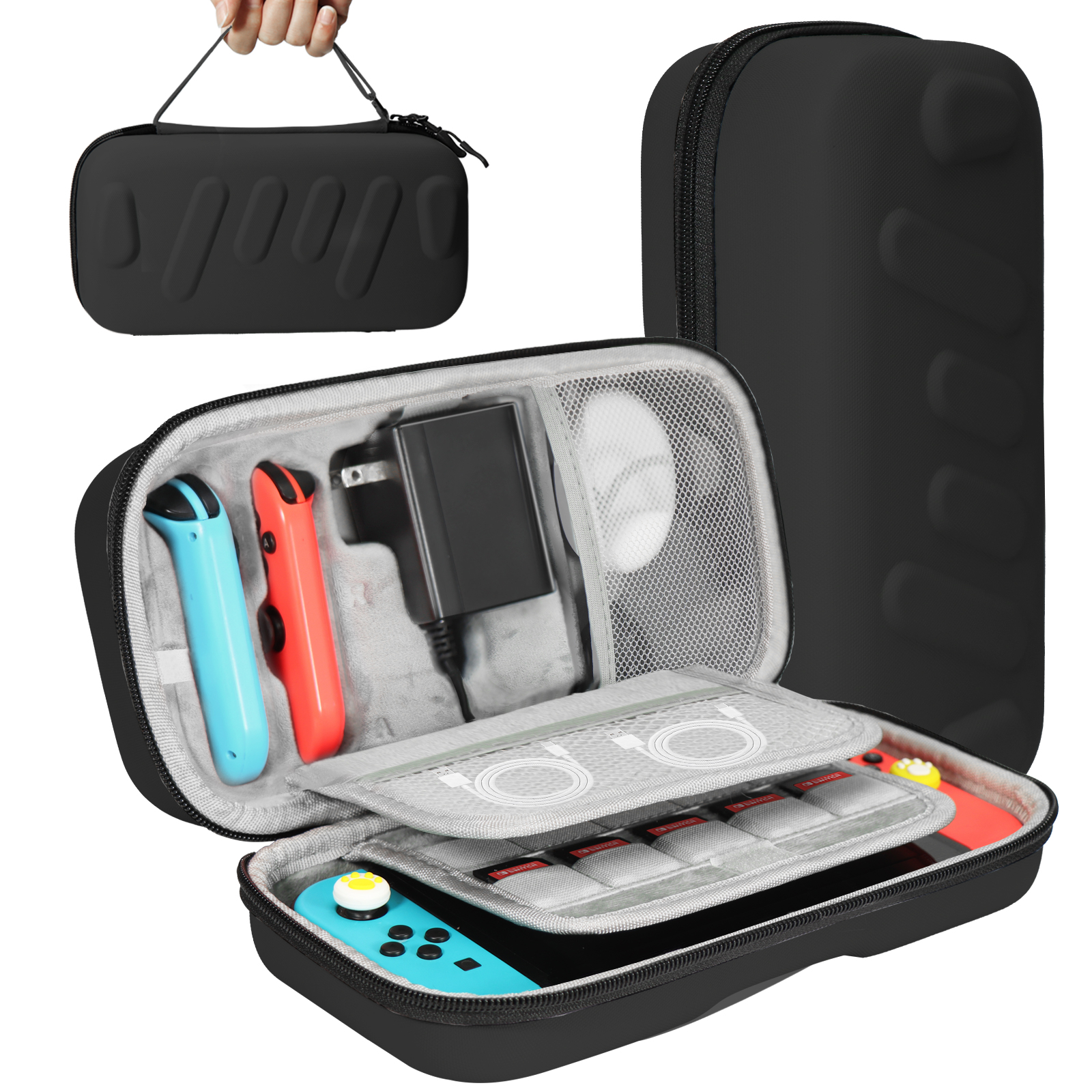 Funda rígida resistente compatible con Nintendo Switch OLED, mandos Joycons y adaptador de CA - Bolsa protectora para transporte y almacenamiento